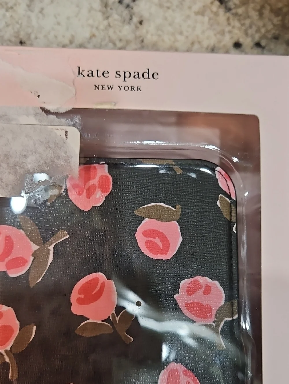 📣kate spade Black with Pink Floral iPhone 12/12 Pro Folio Case